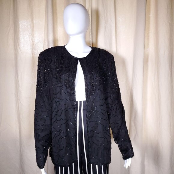 Vintage Jackets & Blazers - Vintage beaded silk cardigan blazer